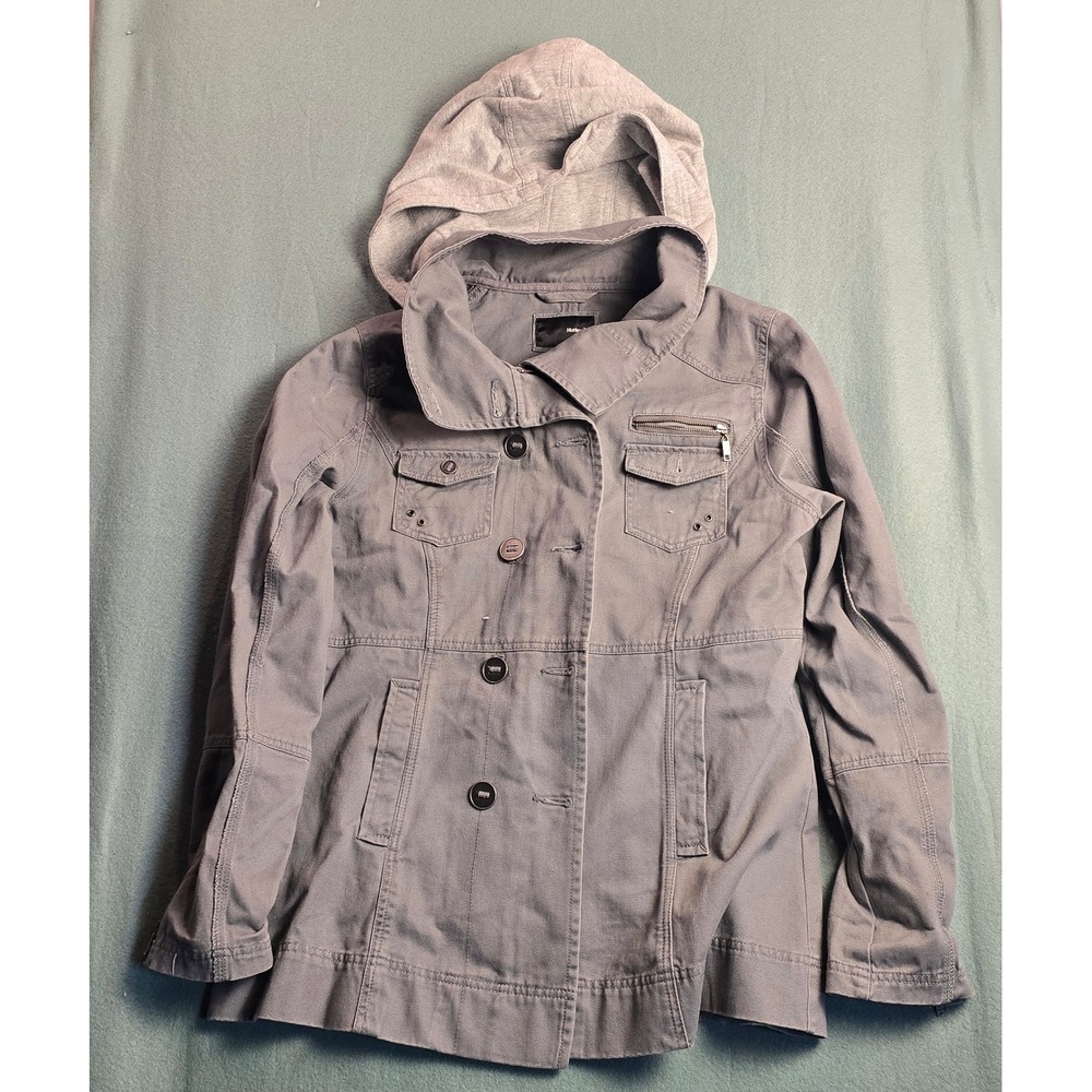Hurley Womens Grey Cotton Utility Jacket Hooded Military Style GJBFWN2 Size L
